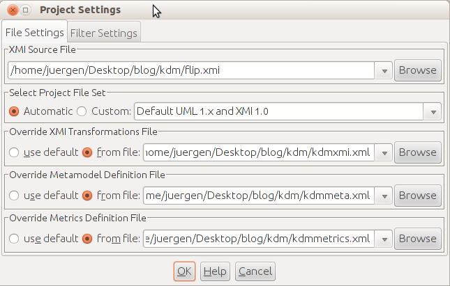 Project file settings dialog